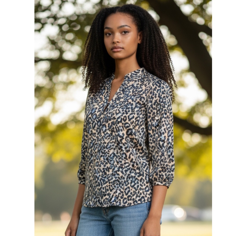 Sofia Vergara Womens Animal Print 3/4 Sleeve Blouse‎ Tie Back Small